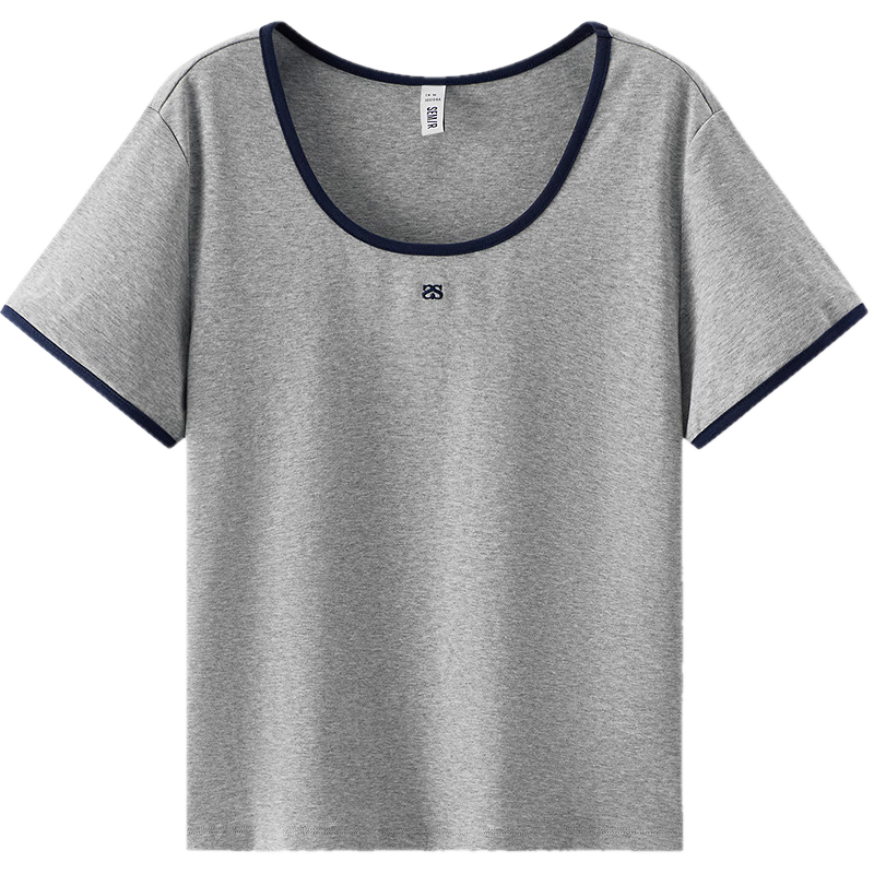 Semir Cooling T-Shirt | Mall Same Style Women's Summer Short Sleeve Color Block U-Neck Slim Fit 2026 Top 101326100003