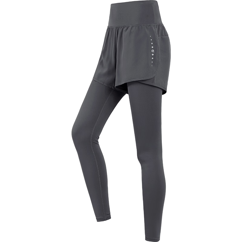 CAMEL Elastic Faux Two-Piece Fitness Pants for Women, High-Waisted Tight Running Trousers Y23BA4L0029C Misty Gray XXL
