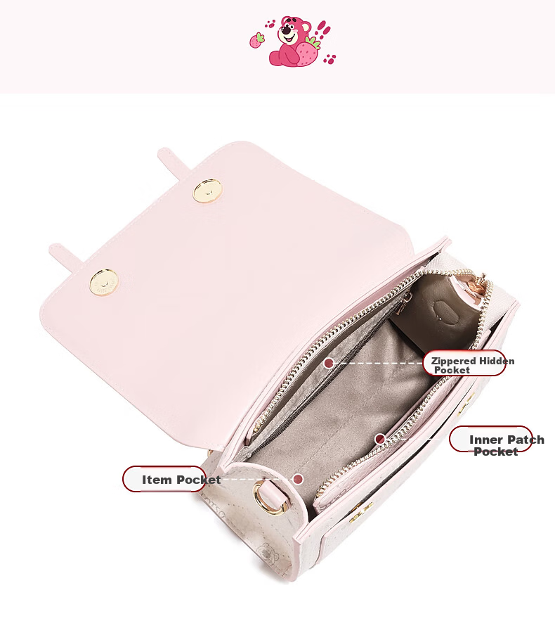 Disney & ORVE Joint Logo Single and Double Shoulder Convertible Crossbody Handheld Cambridge Bag Large Capacity Student Daily Commuting Pink 6