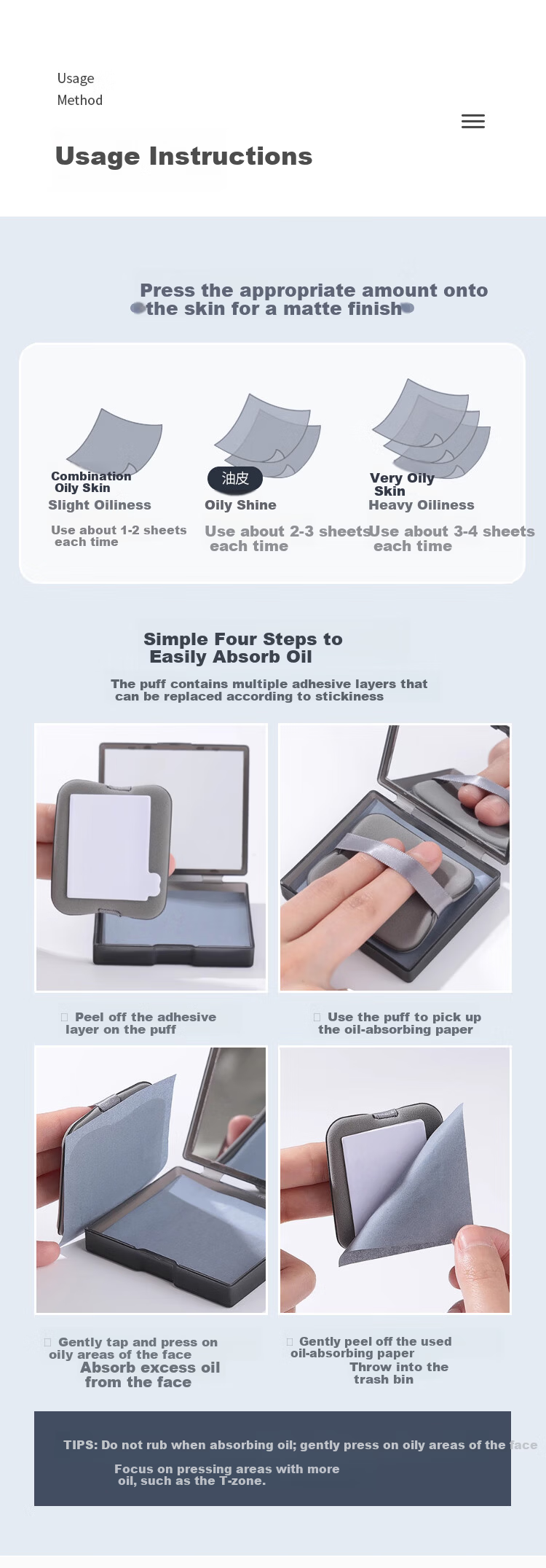 UPLUS Bamboo Charcoal Oil Absorbing Paper 200 Sheets with Puff and Mirror Compact Refreshing Oil Control Portable Makeup Setting and Touch-up Paper for Men and Women 7