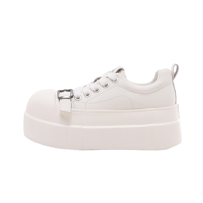 La Chapelle Women's Beige Thick-Soled Casual Sneakers with Buckle Design 1012 Size 36