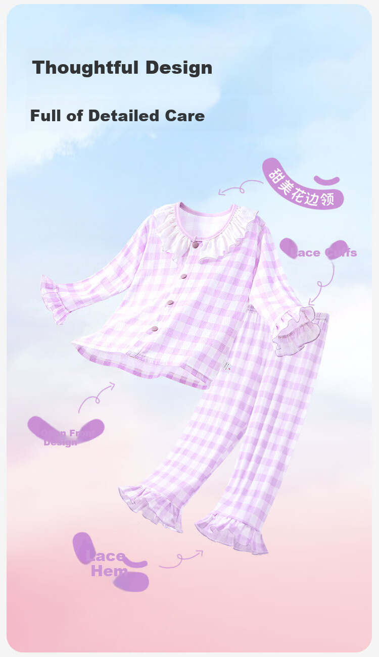 DEESHA 100% Cotton Children's Pajamas Autumn Winter Girls Homewear Youth Student Baby Air Conditioning Suit Set 4