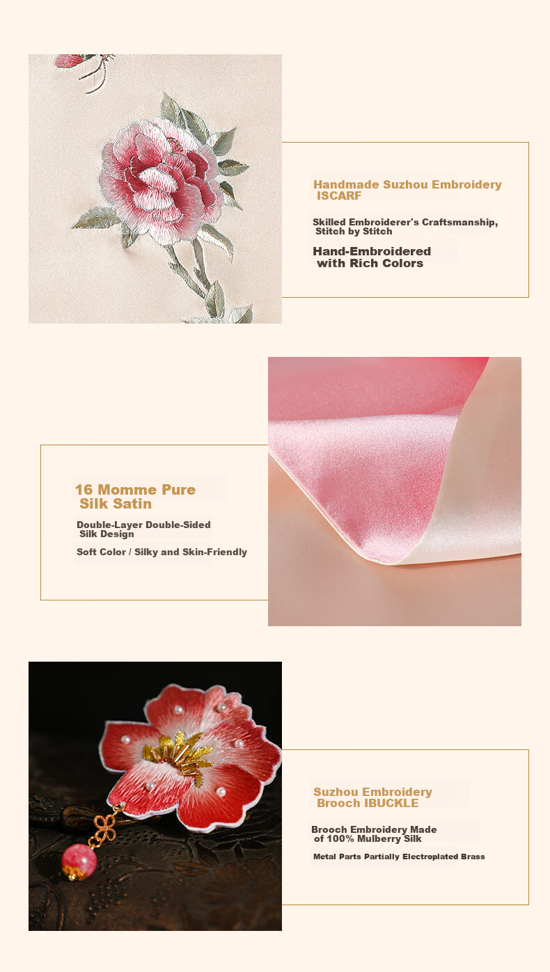 Hangsilk Road Mulberry Silk Scarf and Suzhou Embroidery Brooch Set Birthday Gift Box for Women Mother's Day High-End Gift 5