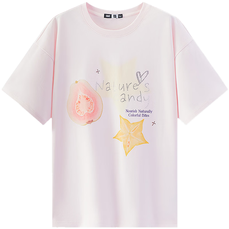 Semir Women's Summer Short Sleeve T-Shirt Mid-Length Loose Pure Cotton Rhinestone Fruit Pullover 2026 109326100028
