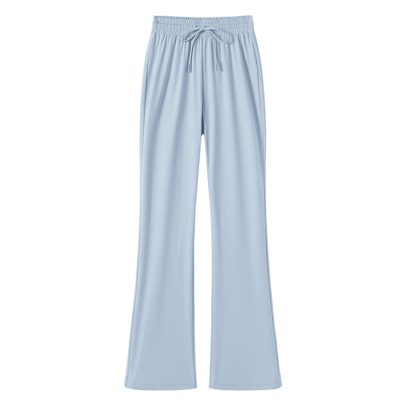 Jeanswest Women's Summer Slim Fit Draped Wide-Leg Sports Drawstring Ice Silk Sun Protection Flared Pants Gray Blue M
