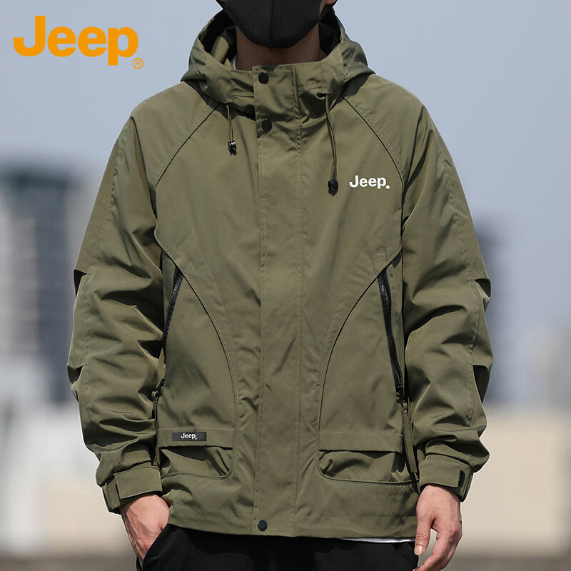 JEEP Men's Jacket Spring Autumn Casual Loose Workwear Military Green 2XL