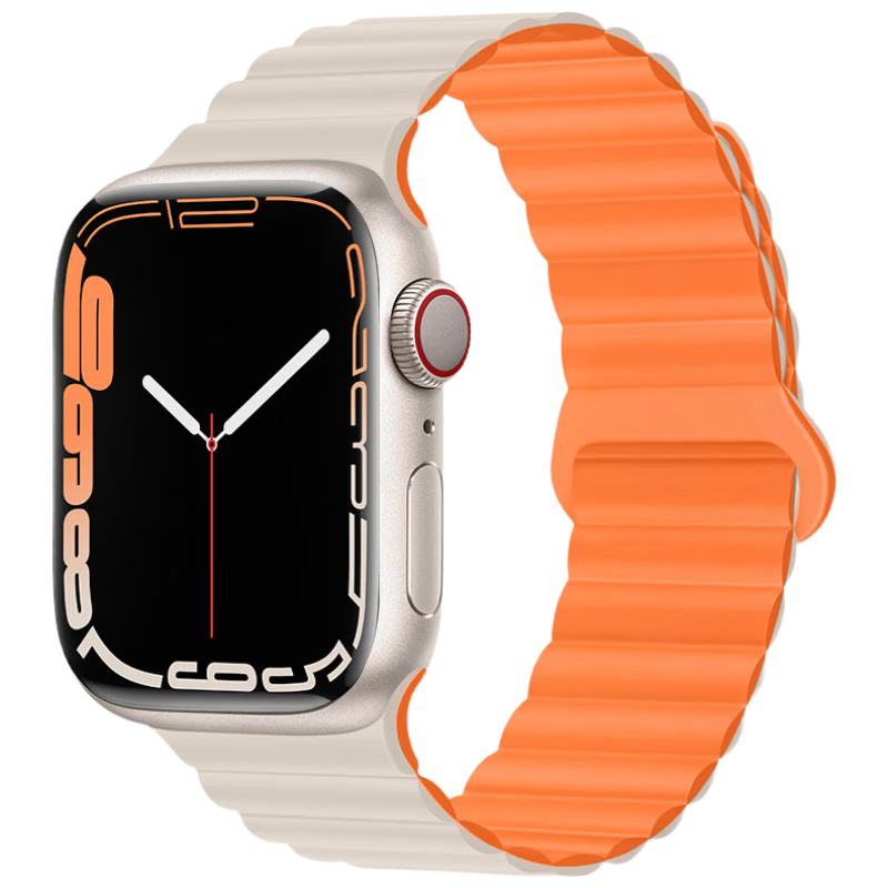 Watchbond Compatible with Apple Watch S12 Band, IWatch S11/S10 Magnetic Silicone Loop Strap, S9/8/7/6 Starlight with Orange, Men's And Women's Sports Wristband Accessory