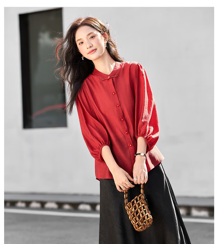 Vimly New Chinese Style National Wind Pleated Round Neck Shirt Women New Flowing Shoulder Jacket Top Peacock Blue XL 19