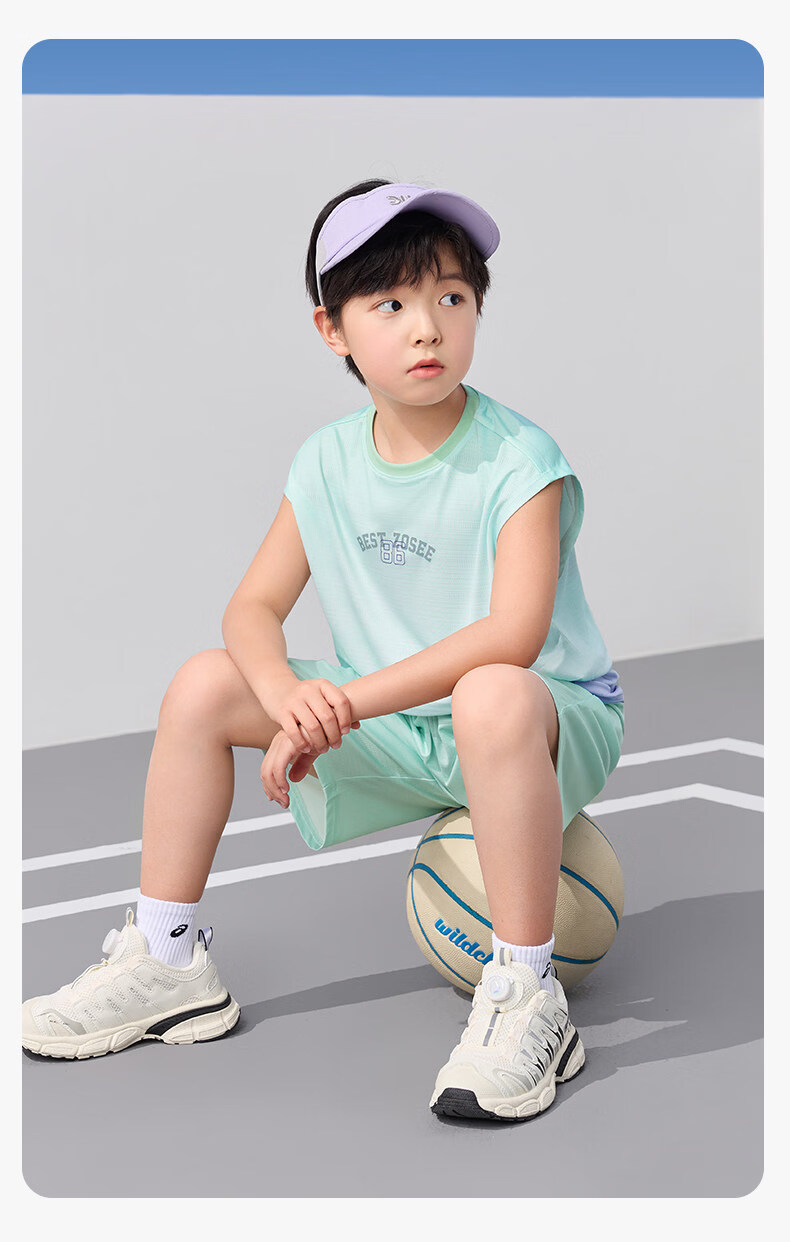 Zuo Xi Boys Quick-Dry Sports Vest Set 2026 New Summer Children's Mesh Moisture-Wicking Short Sleeve Mint Green 150 21