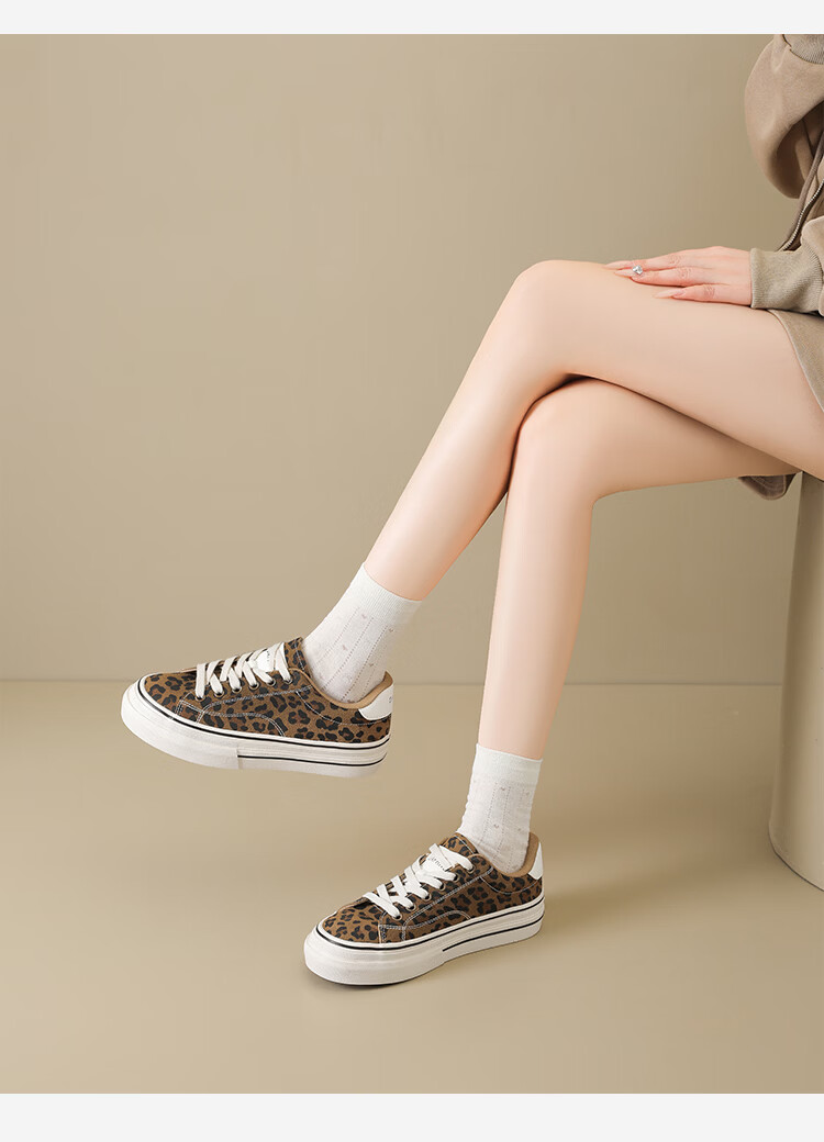 DAPHNE Women's Shoes 2026 Summer New Leopard Print Soft Sole Sneakers Casual Canvas Shoes Brown Size 38 10