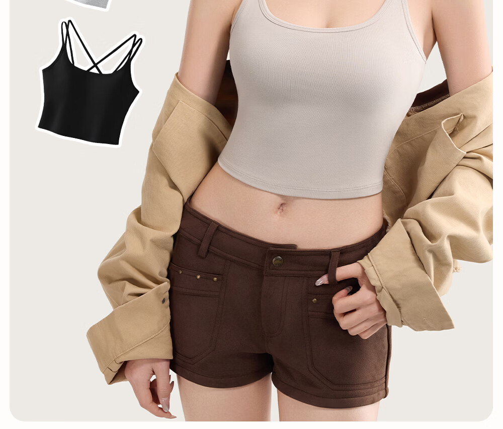 SecretWorld Zhao Jinmai Style Women's Camisole with Chest Pad, Bra-Free Integrated Back Design, White Outerwear and Innerwear 44