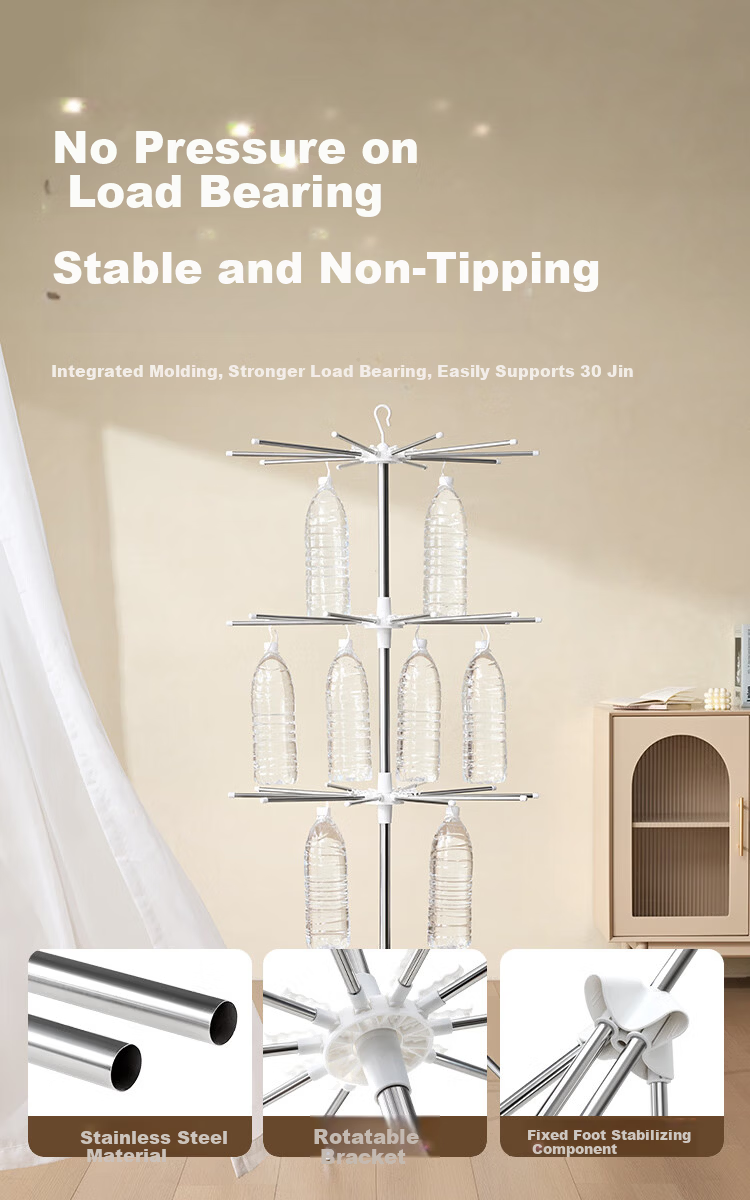 JD Jingzao Baby Stainless Steel Floor Clothes Drying Rack Towel and Diaper Hanger Foldable Two-Layer Clothes Rod 11