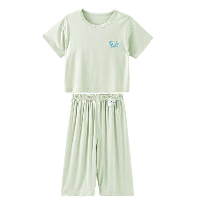 ELLE BABY Baby Pajamas Summer Kids Soft Silk Girls Homewear Boys Short Sleeve Air Conditioning Clothes Bud Green 120