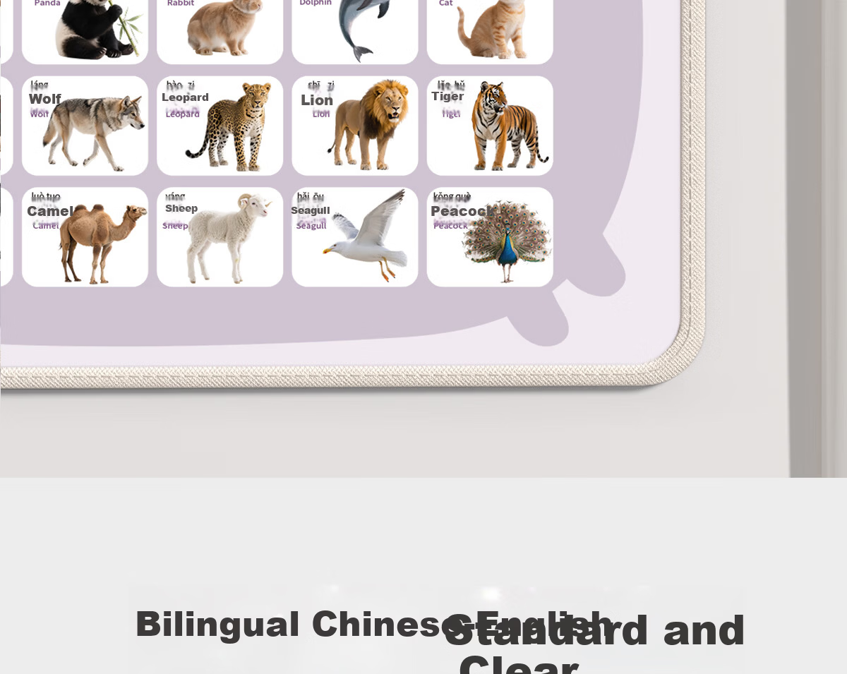 Tushushu Early Education Audio Wall Chart for Infants 0-2 Years Old - Baby Characters, Fruits, Vegetables, Animals, and Transportation Cognitive Learning Toy 9