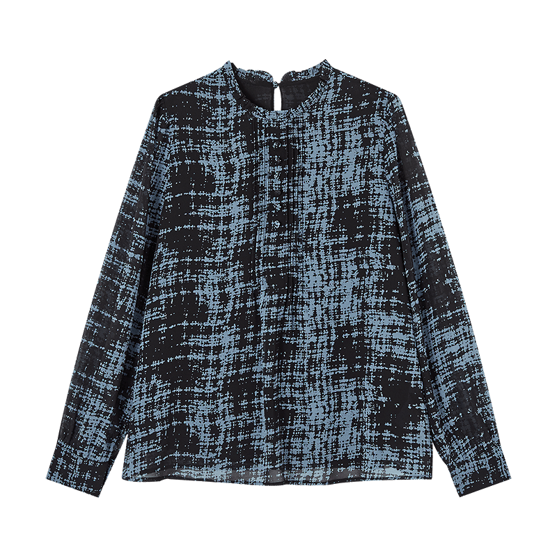 Dme Polka Dot Puff Sleeve Shirt Spring Autumn Stand Collar Fitted Long Sleeve Commuter Blouse for Women