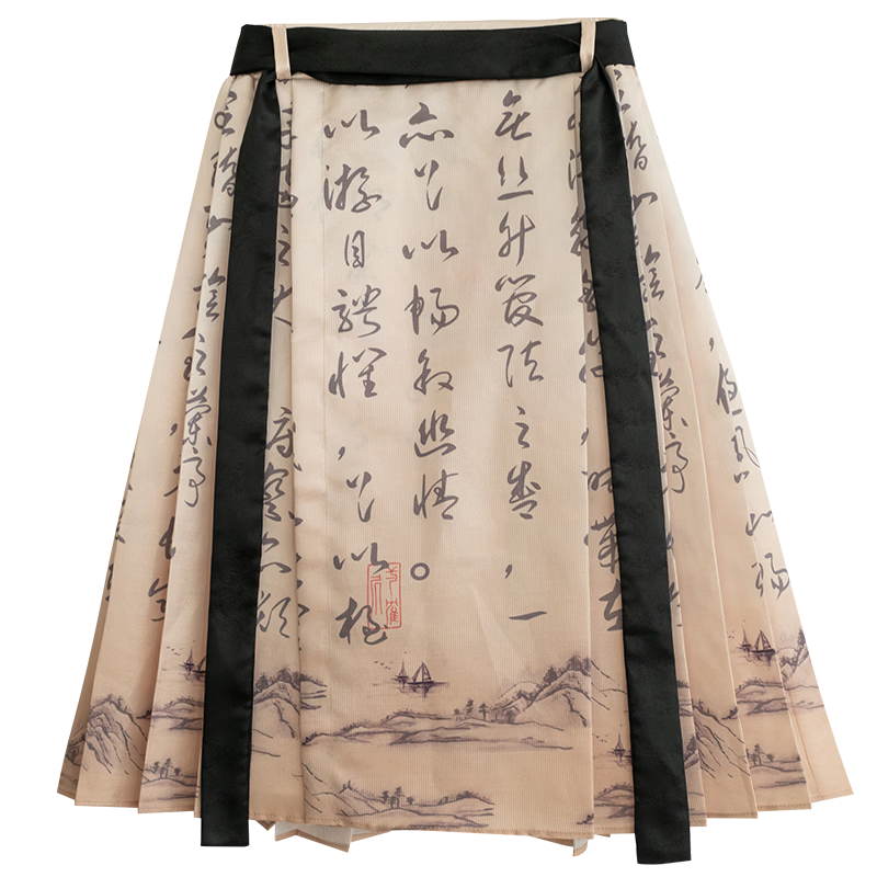 Menghu Lantingxu Hanfu Girls' 2026 Autumn New Chinese-Style Dress, Ming Dynasty Horse-Face Skirt Set, Beige Skirt Size 110