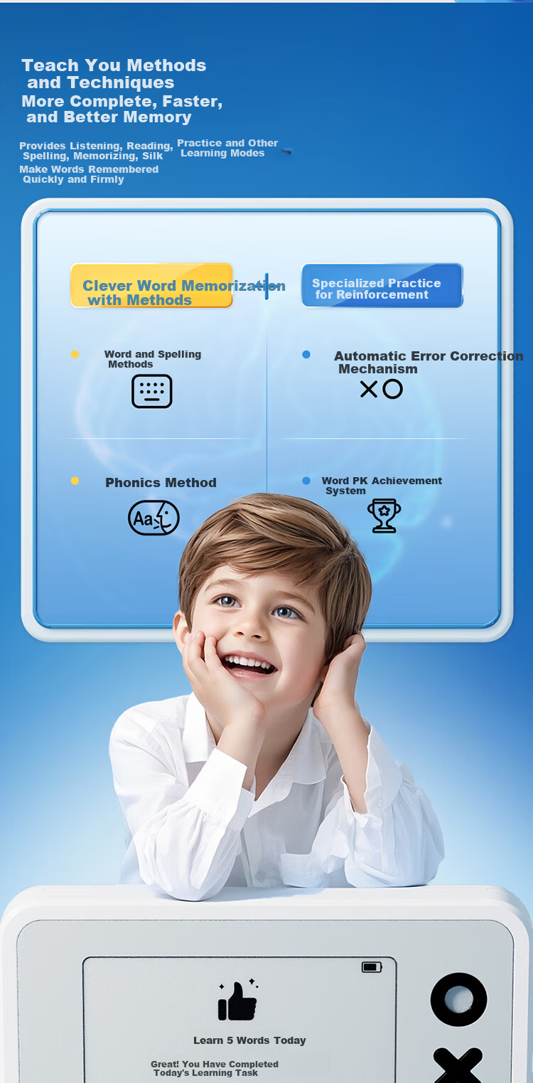 Science Can Natural Reading English Word Machine with Real-Person Pronunciation, Vocabulary Memorization Tool, Ink Screen Learning Machine, Synchronized Textbook for Primary, Middle And High School Students, Gift for College Students 2