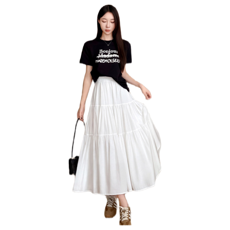 Yishang White High-Waist Slimming A-Line Midi Skirt Women Spring Summer 2026 New French Style Petite Cake Skirt