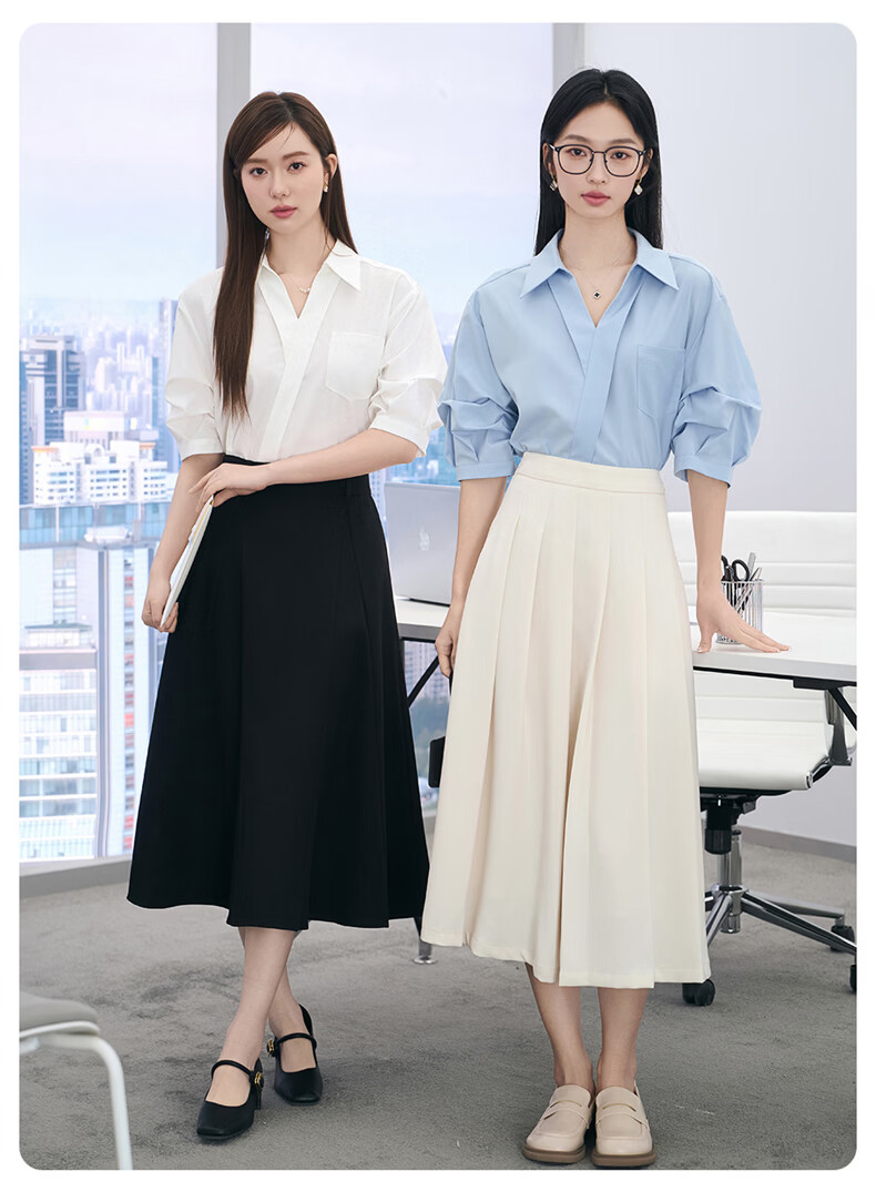 Jeanswest Women's Summer V-Neck French Style OL High-End Inner Wear Commuting Professional White Short Sleeve Shirt L 11