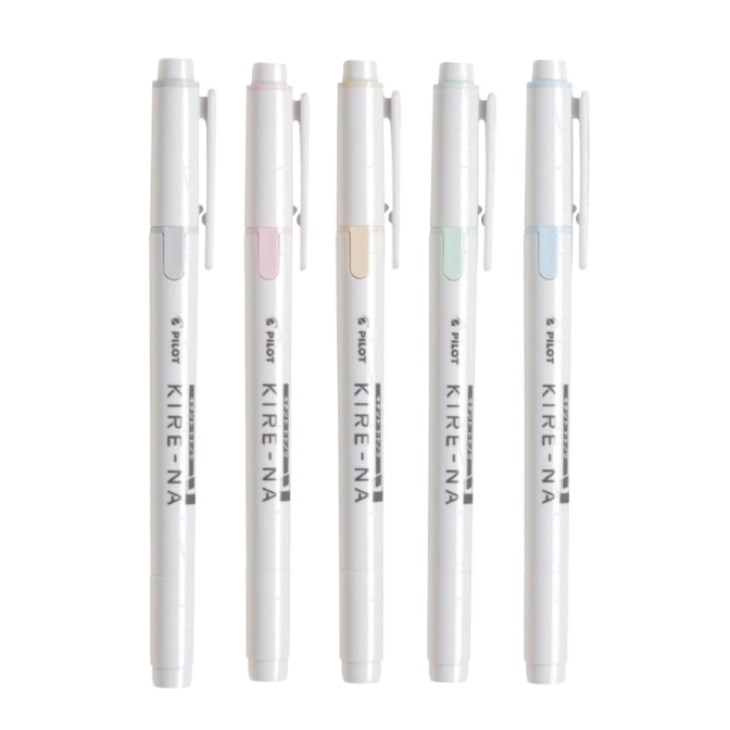 PILOT [Best-Selling Product] KIRE-NA Dual-Tip Highlighter Pen, Marking Pen, Colored Highlighter, Student Marker Pen, Stationery, Journal Pen, Light Colors, 5 Colors