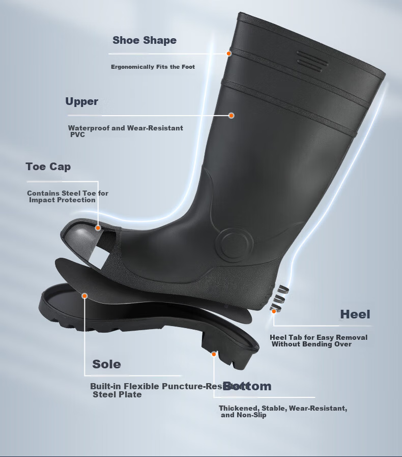 FOOTOPPO Men's Mid-Calf Work Rain Boots Steel Toe Anti-Smash Puncture-Resistant Waterproof Mining Safety Shoes with Steel Plate and Steel Sole High Tube Rubber Boots 3
