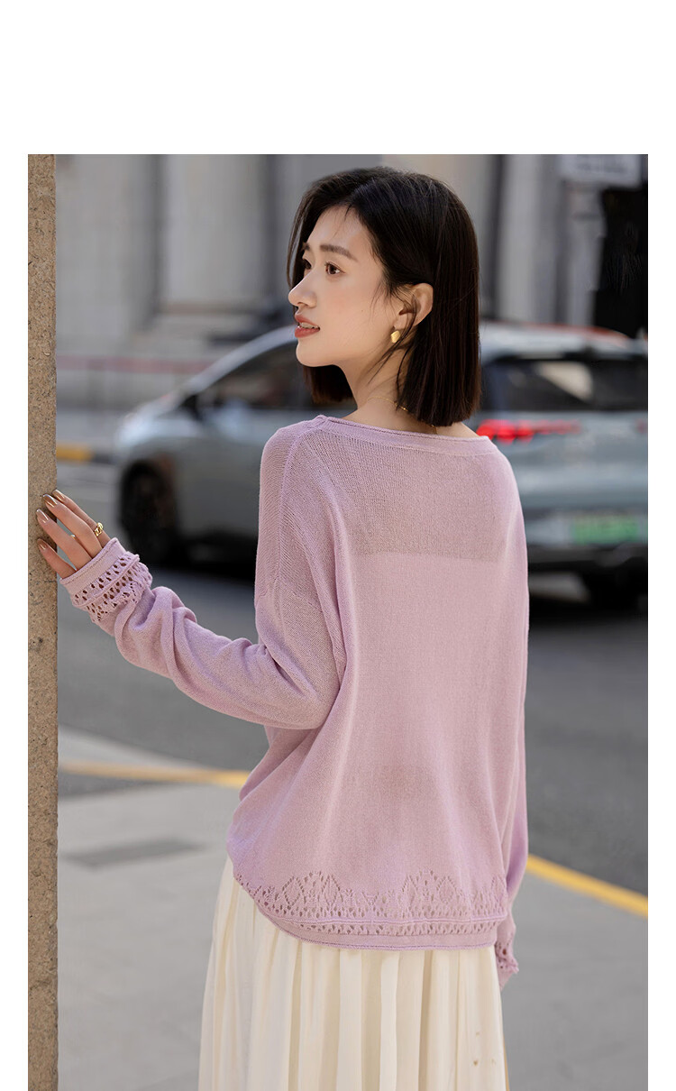 Demana [with Tencel] Spring Cloud Oxygen Cotton Crew Neck Jacquard Hollow Lace Loose Slim Knit Sweater for Women Premium Feel 11