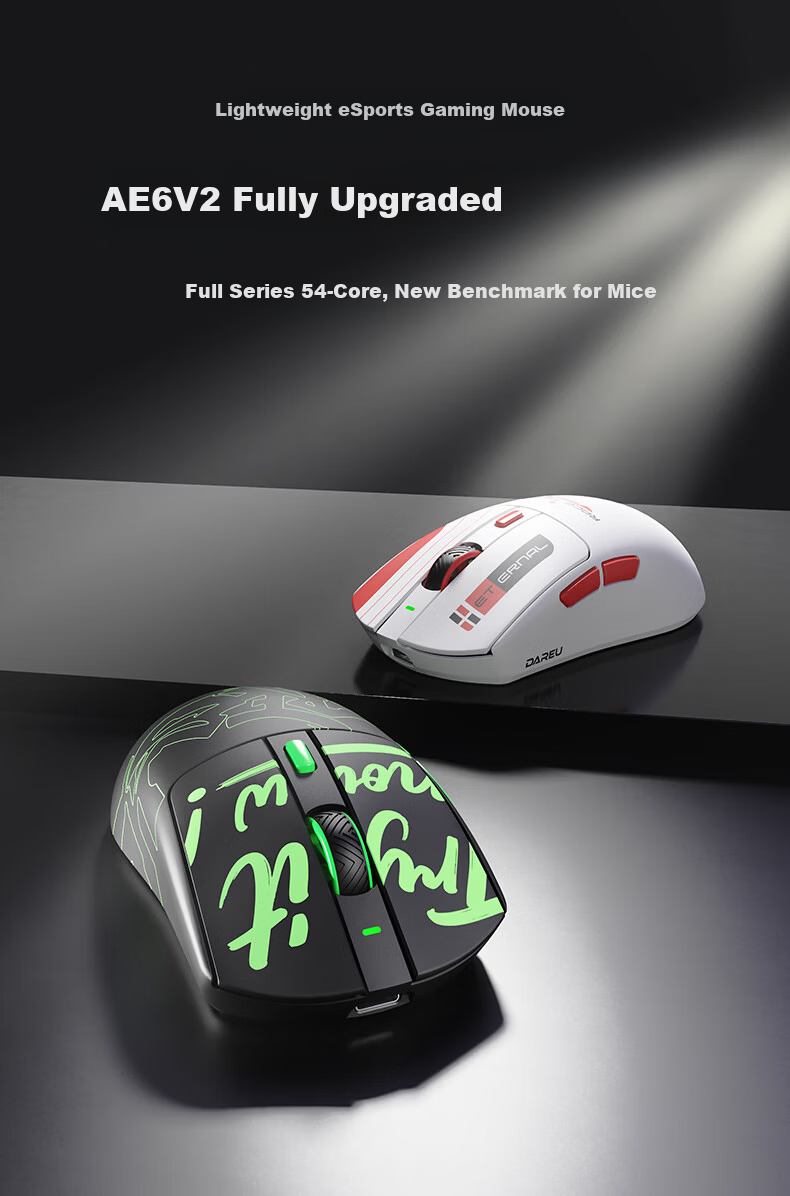 DAREU AE6V2 Wireless Mouse Gaming Office Bluetooth Mouse Wired/2.4G Connection Lightweight Ergonomic Symmetrical Mouse AIM-750U Racing White 1