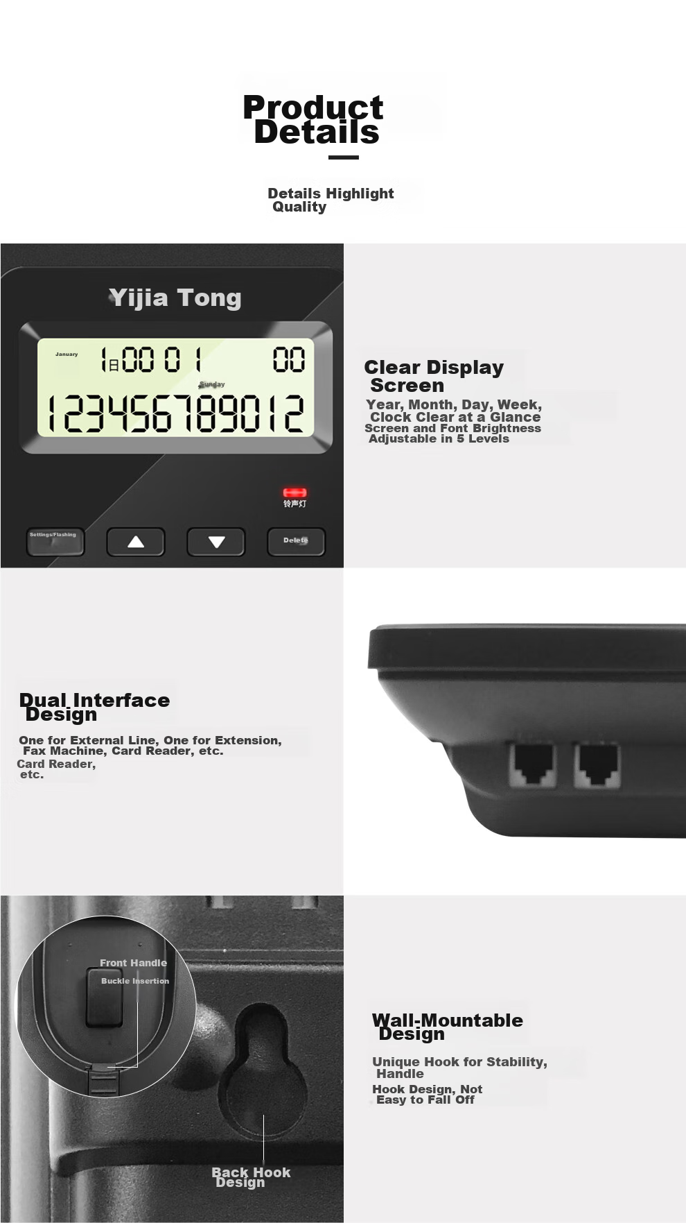 Yijiatong Landline Telephone, Fixed-Line Phone for Business Office And Home Use, Dual Interface with Ringtone Volume Adjustment, Redial, Replay, Flashing, And Caller ID Display, T60 Ruhei 16