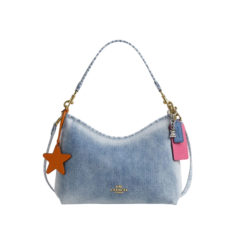 COACH Women's Denim Pendant Decoration LAUREL Single Shoulder Hobo Bag Light Indigo CEF26 - Brand Direct Supply