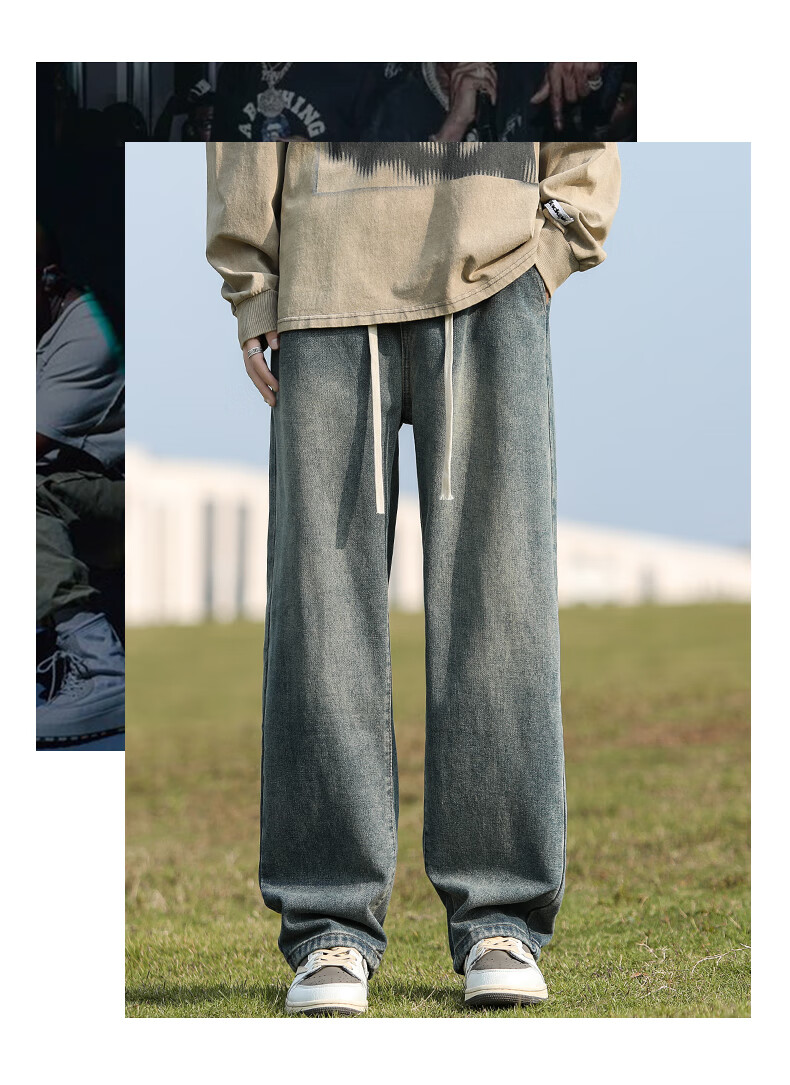Foss Phil Men's Jeans, Spring And Summer Straight-Leg Wide-Leg Versatile American-Style Trendy Casual Pants Y06 Nostalgic Blue 2XL 5