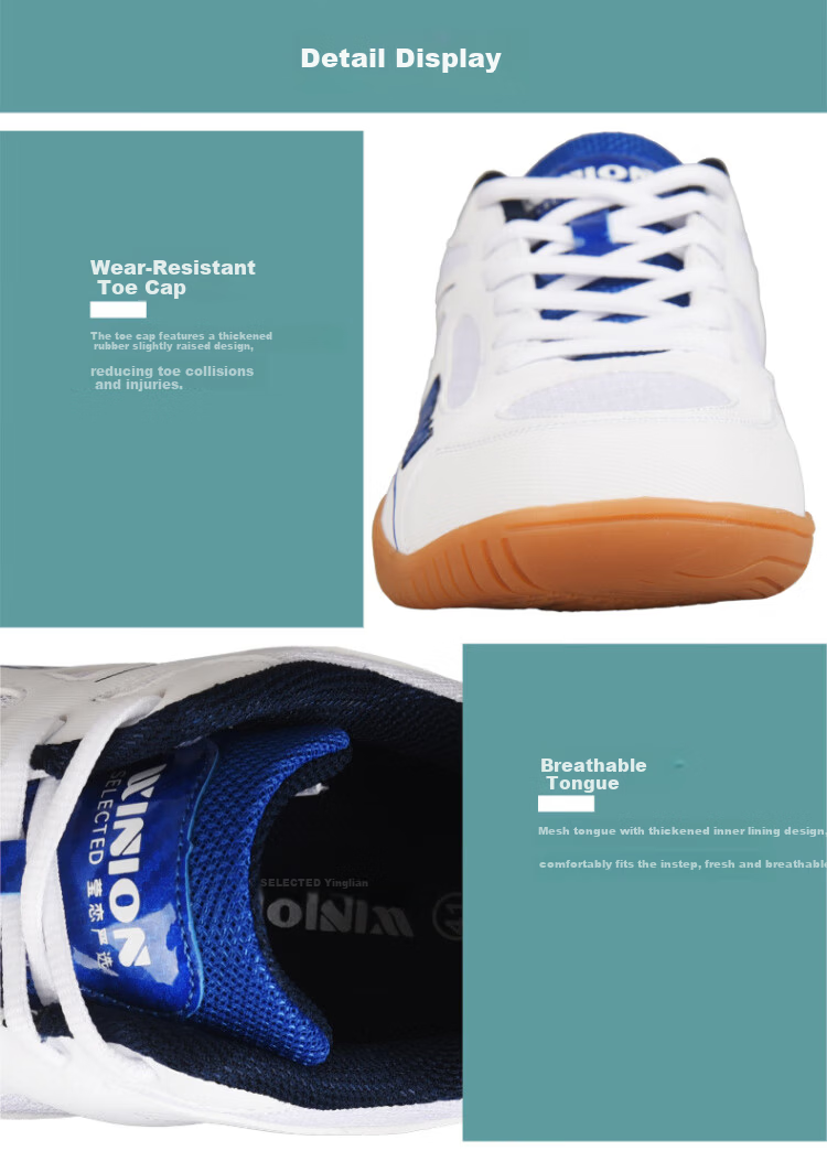 WINION Selected Table Tennis Shoes Men Women Non-slip Wear-resistant Table Tennis Sports Shoes Starting Point 2.0 White Blue Size 45 7