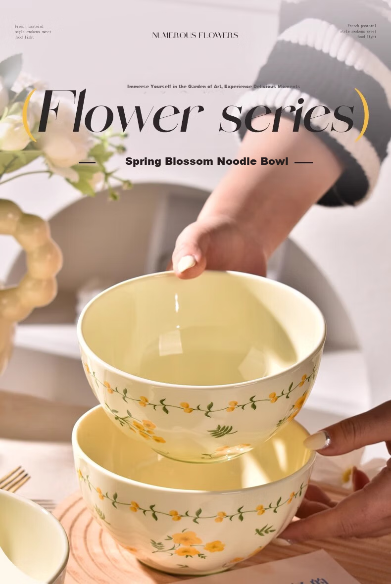 Pearson Creamy Ceramic Bowls Set of 4, 6-Inch Luxury Underglaze Painted Soup Noodle Bowls for Home 1
