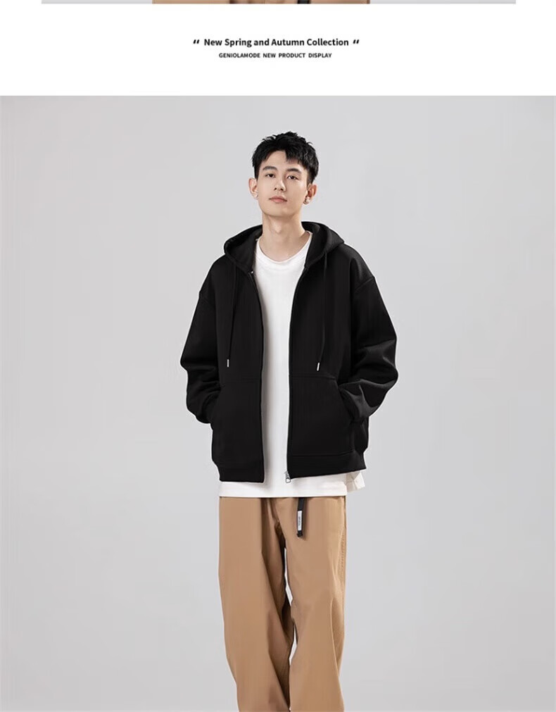 GENIOLAMODE Men's Hoodie Sweatshirt, Autumn Season, Loose-Fitting Casual Simple Versatile Heavyweight 300G Men's Clothing, Apricot Color, Size M 13