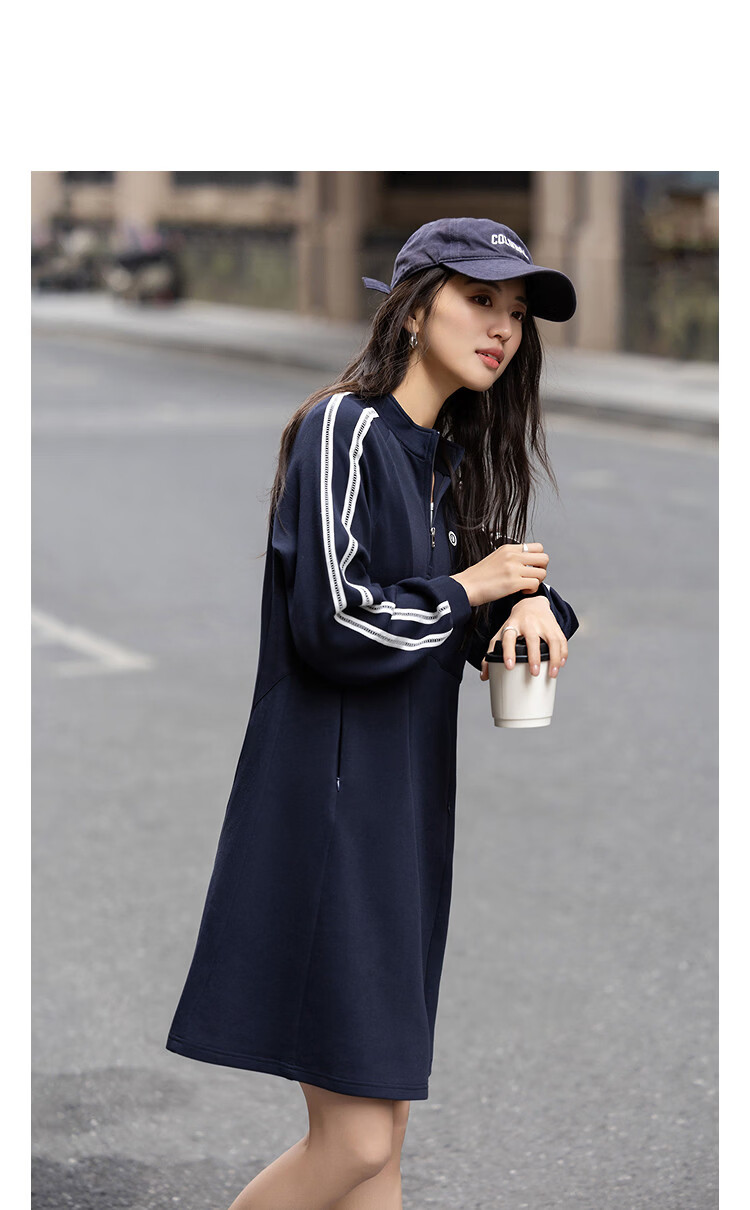 Demana [Comfort Elastic Air Layer] Spring Lightweight Sports Stand Collar Half-Placket Printed Ribbon Petite Women's Dress 4