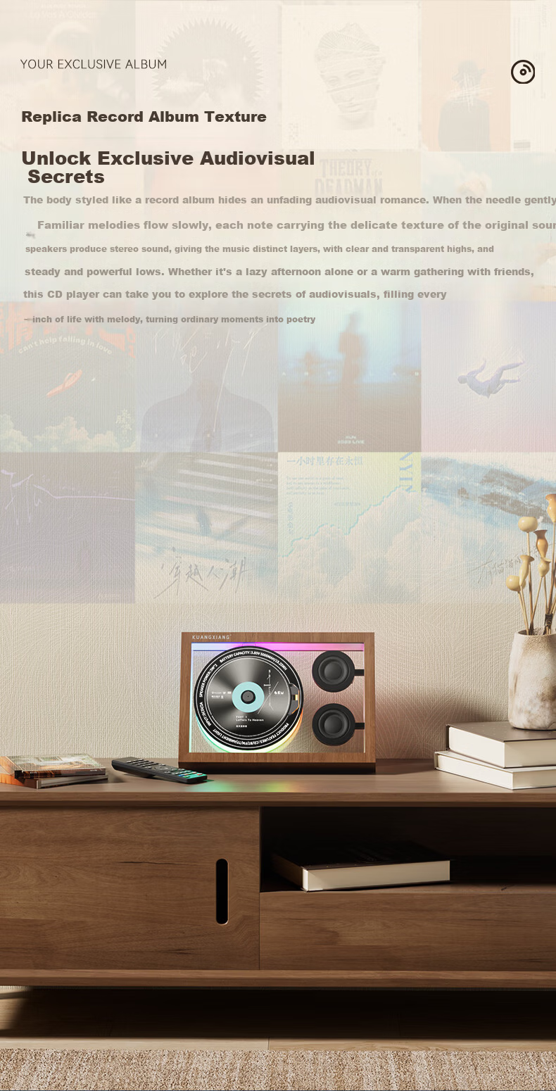 Kuangxiang Bluetooth Speaker Wall Art Music Frame CD Player Ambient Light Bluetooth Speaker for Phone Headphones Men Women Birthday Gift Valentine's Day Gift 9