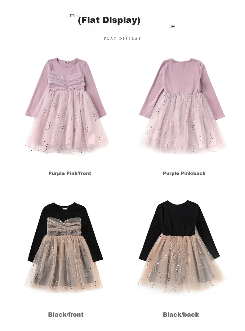 Fulomi Girls' Dress Spring Autumn Sweet Sequin Mesh Princess Dress Puff Knit Dress Black 140 11