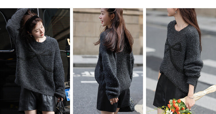 MT Wish Gift Autumn Sweet Style Bowknot Sequin Soft Loose Knit Sweater Women Top 6
