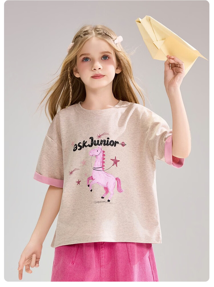 ASK JUNIOR Kids Short Sleeve T-Shirt Summer Fashion Printed Half Sleeve Base Shirt Girls Sweet Cute Top 2