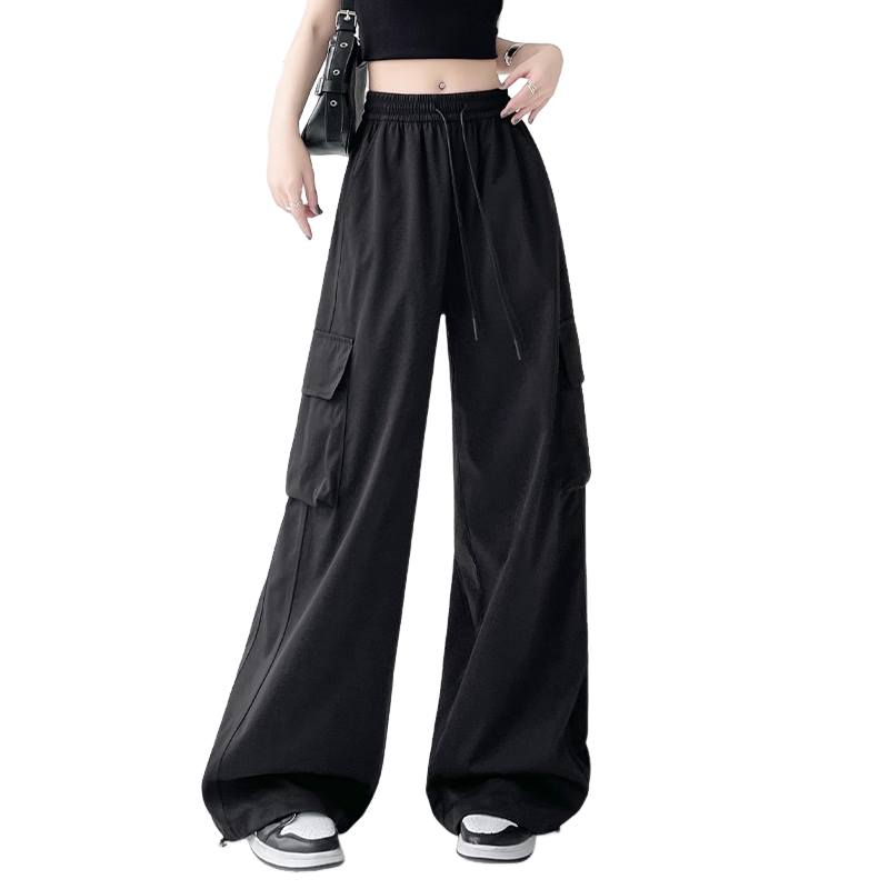 Jeanswest Women's Summer High-Waist Slimming Wide-Leg Straight Casual Sports Cargo Pants Pink XL
