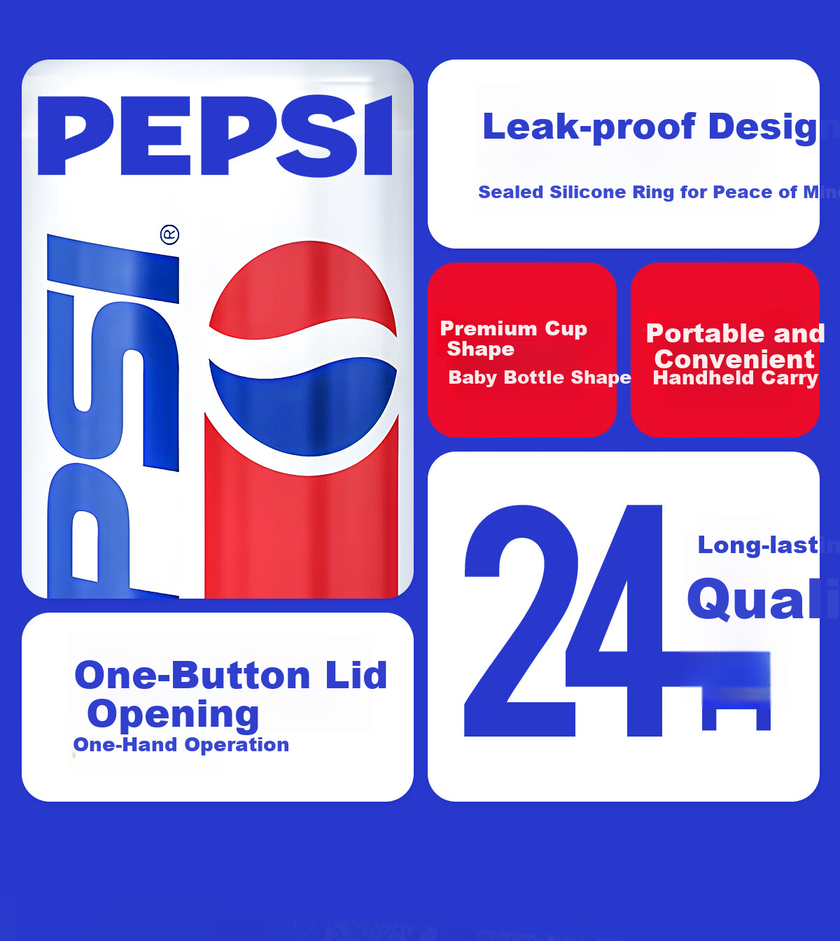 PEPSI Insulated Tumbler 316L Stainless Steel Straw Cup Outdoor Sports Water Bottle Portable Travel Cooler Cup Badge Pearl White 10