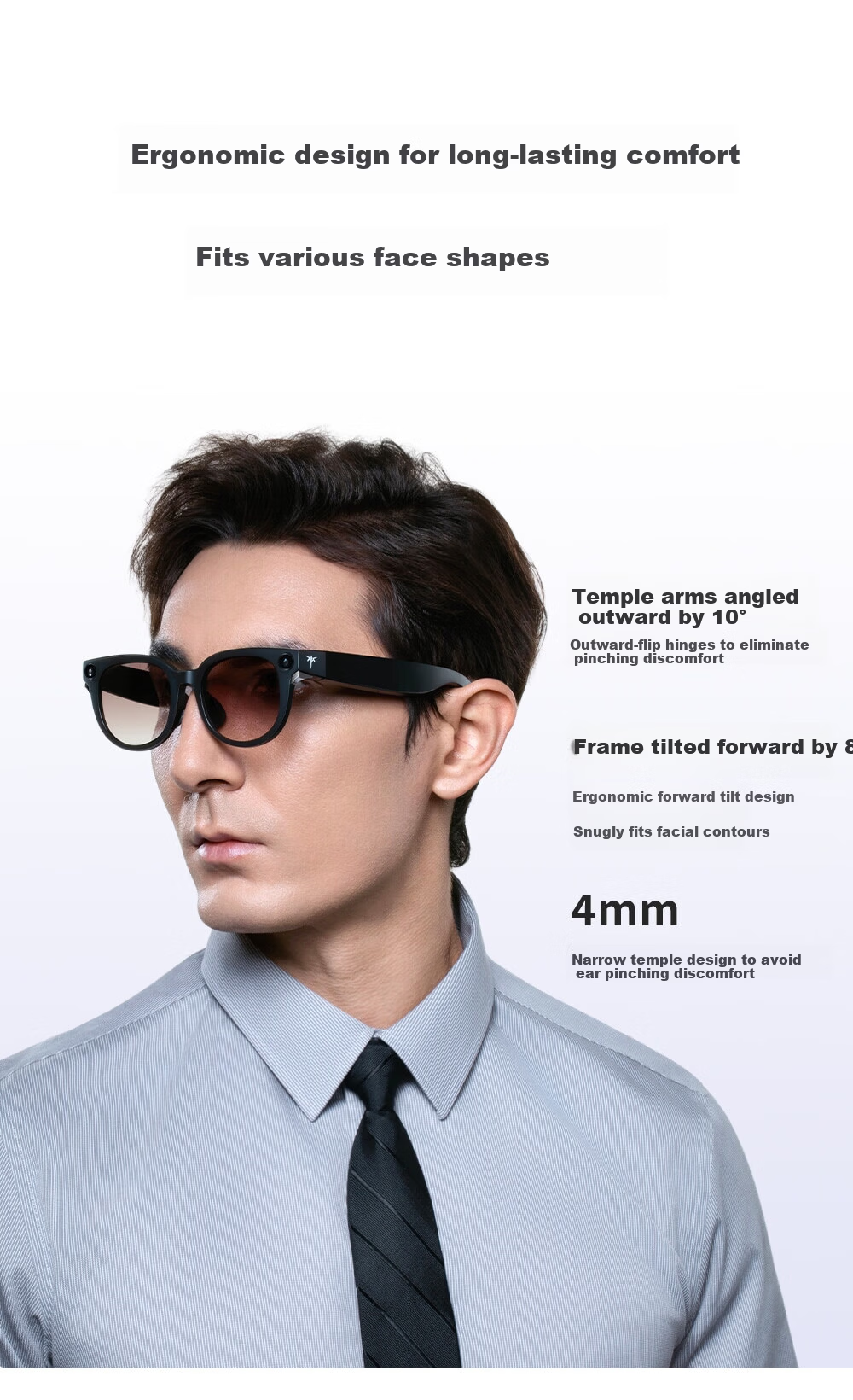 KTC AI Translation Smart Glasses Real-time Conversation Simultaneous Translator Xiaomi Alternative Portable Travel Meeting Assistant Bluetooth Recording Audio Glasses KTC-G1 6