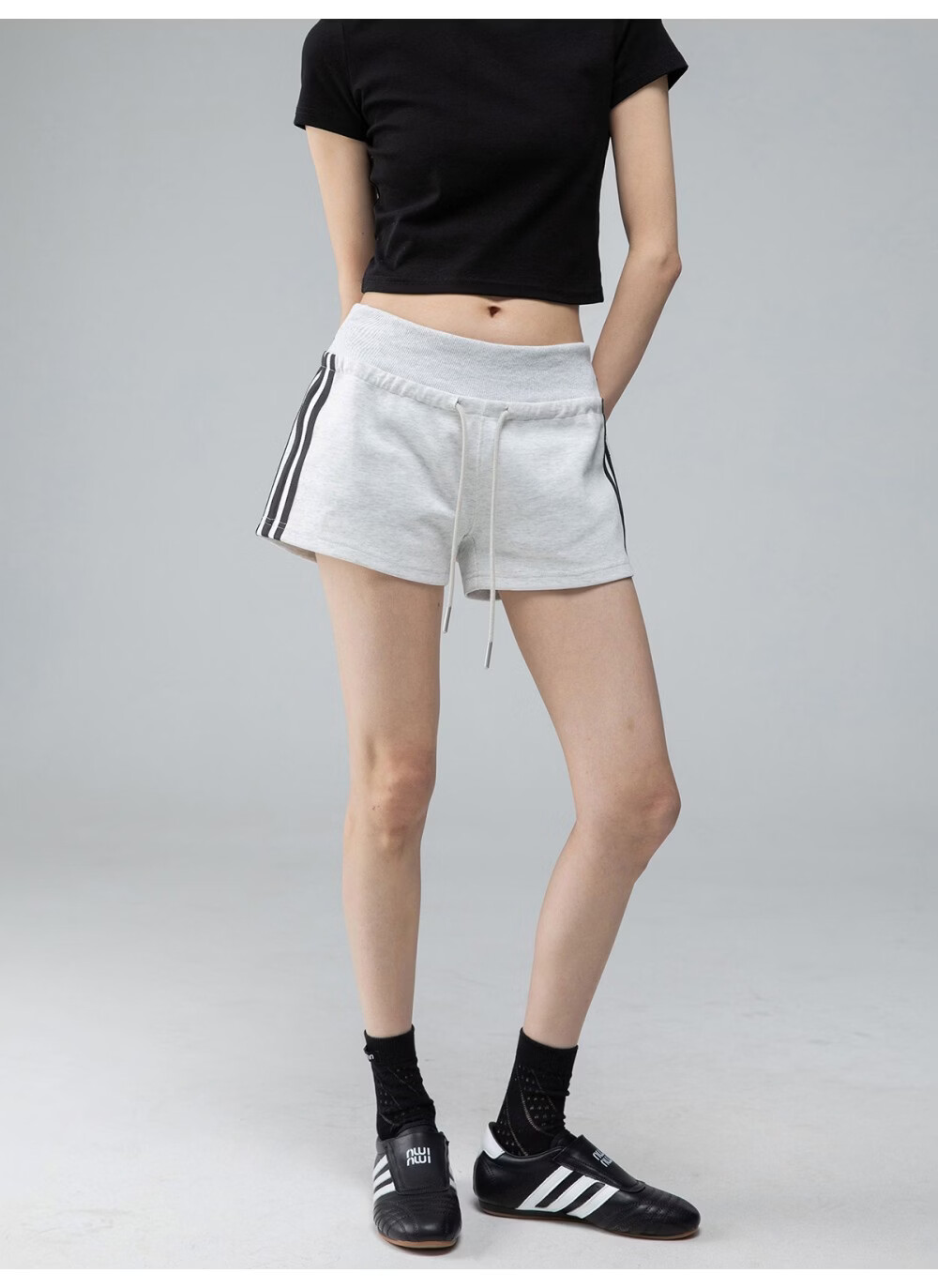 ICH MODE American Style Striped High Waist Shorts Women Summer Slim Straight Sports Sweatpants Casual Pants White Flower Gray L 12