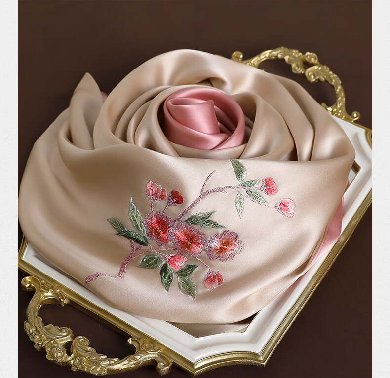 Hangsilu Silk Scarf for Women, Suzhou Embroidery Mulberry Silk Shawl, Birthday Gift, Holiday Present for Girlfriend, Mother, Elders, High-End 9