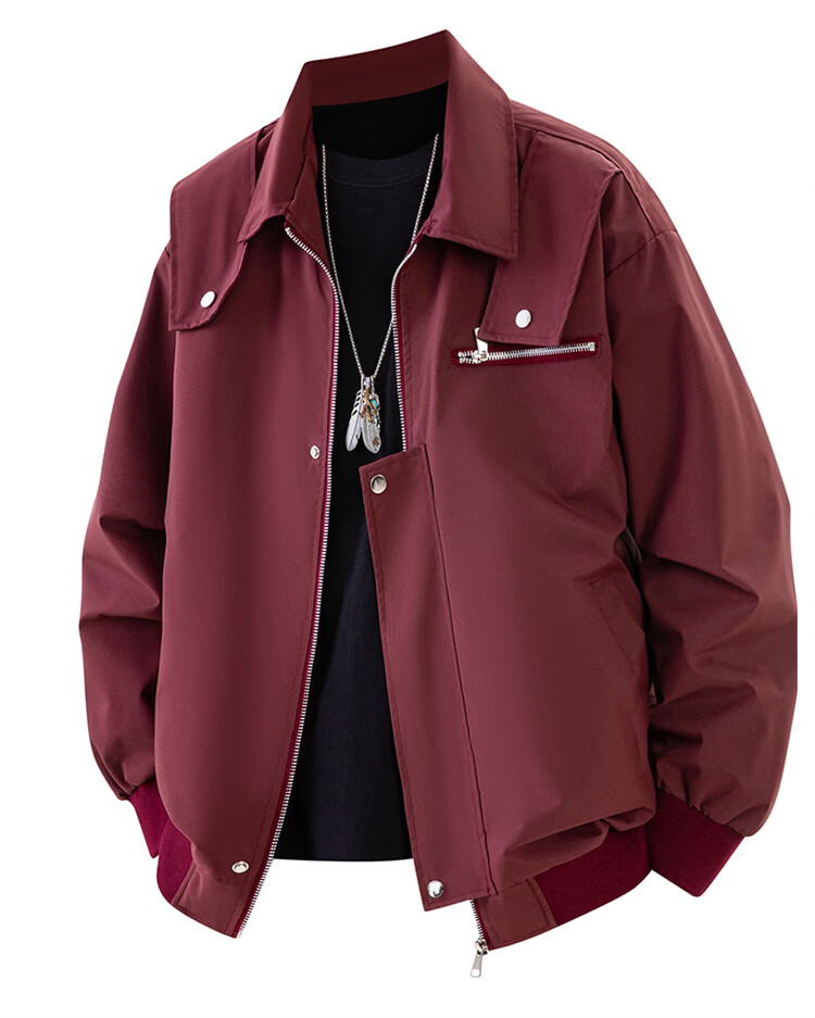 MARK FAIRWHALE Men's Workwear Jacket Spring Autumn American Style Baseball Jacket Wine Red M 1