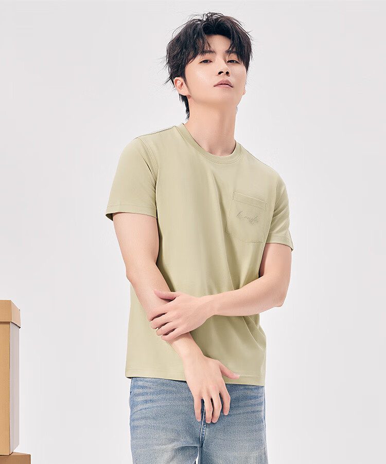 Hongdou Men's T-Shirt 10A Antibacterial Mite-Resistant Soft Cotton Breathable 50+ UV Protection Simple Printed Casual Round Neck Short Sleeve 15