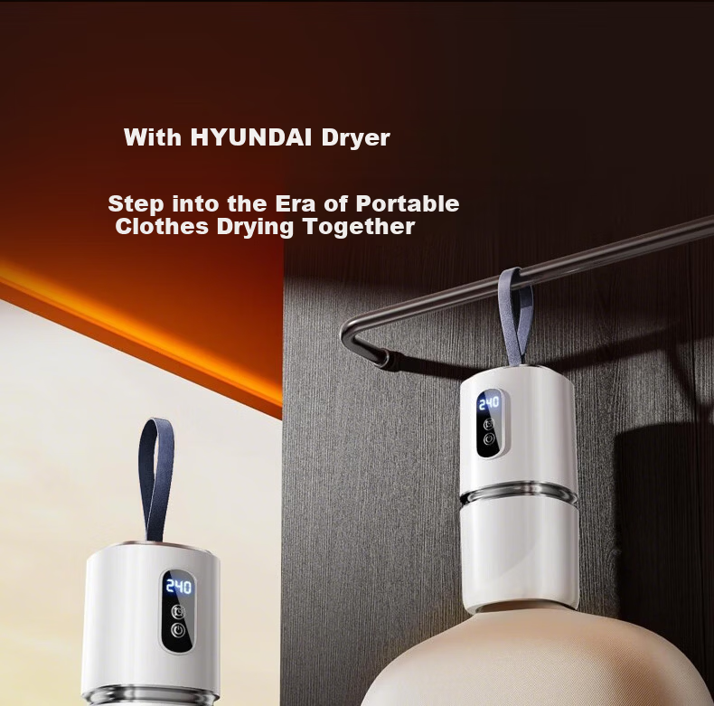 HYUNDAI Portable Dryer Mini Travel Clothes Dryer for Home Underwear Baby Clothes Student Dormitory Foldable High Temperature Smart Chip Timer Cycle 24