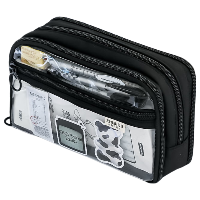 Class 3 Grade 2 Large Capacity Pencil Case Ins Style High-Value Stationery Box Exam Special Primary School Student Pencil Bag Girls Boys Simple Japanese Style Pencil Pouch Black