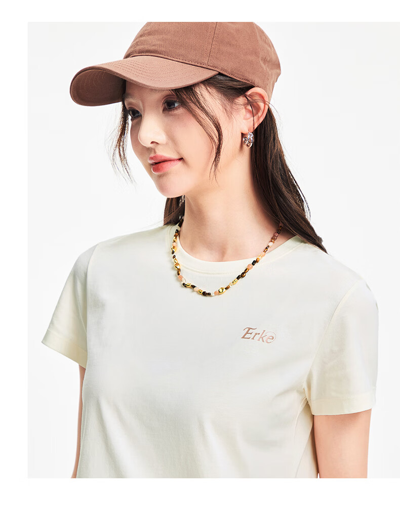 Erke Women's Summer Short Sleeve T-Shirt, Round Neck Knitted Slim Fit Cotton Top 12