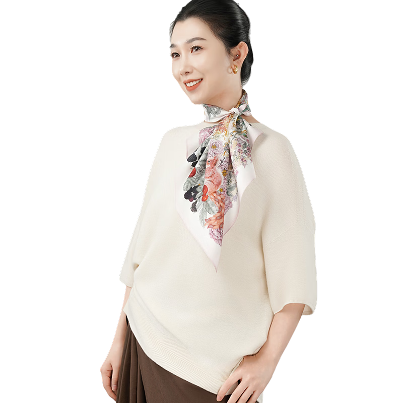 Shanghai Story Spring New 100% Mulberry Silk Printed Small Square Scarf Gift for Bestie, Mom, Girlfriend