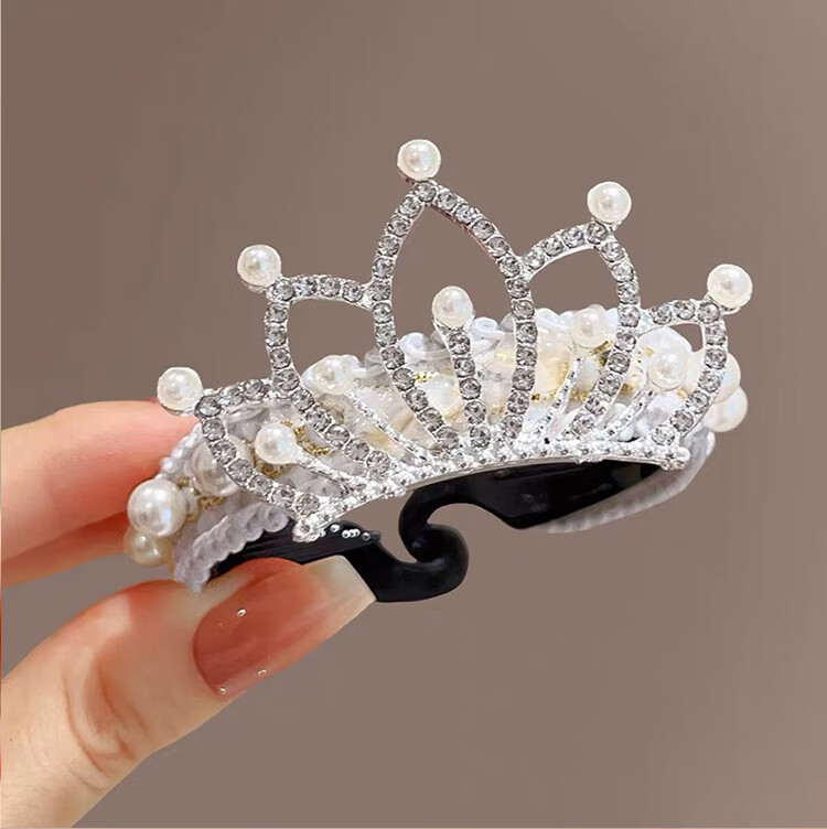 LiQing Children's Crown Hair Clip [Lotus] Princess Girl Pearl Bun Maker Ponytail Holder Hair Accessory 7